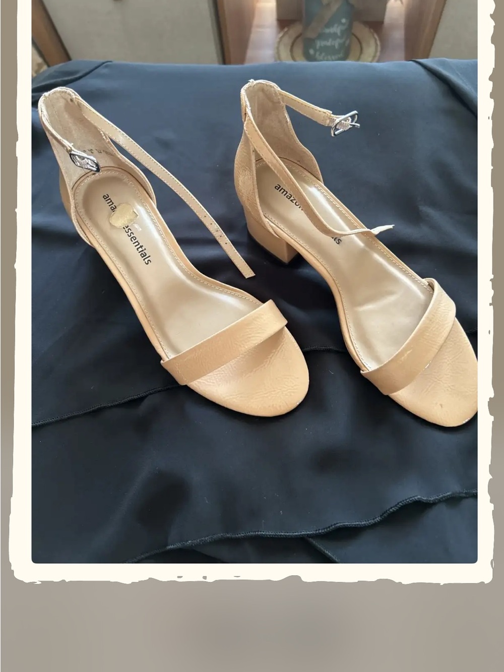 Essentials Beige/Tan Ankle-Strap Block Heel Sandals